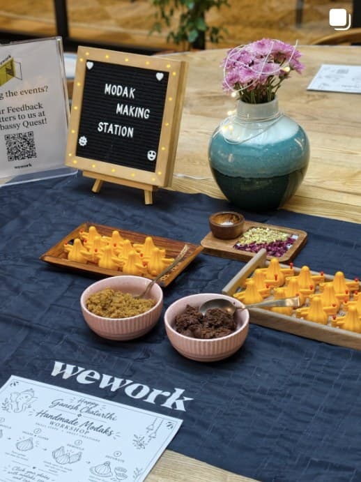 Modak making station set up at WeWork